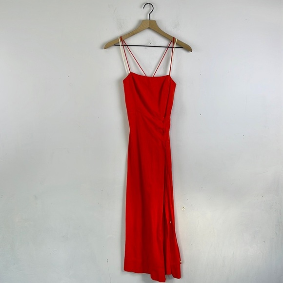 Free People Francesca Midi Dress Square Neck Size XS Orange Red - Picture 2 of 13